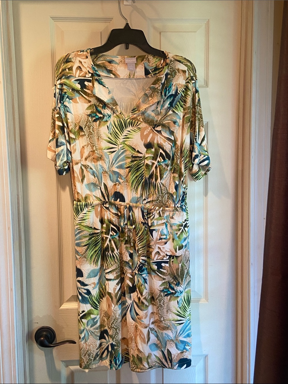 Chico's Tropical Palm Print — Green, Blue & Brown